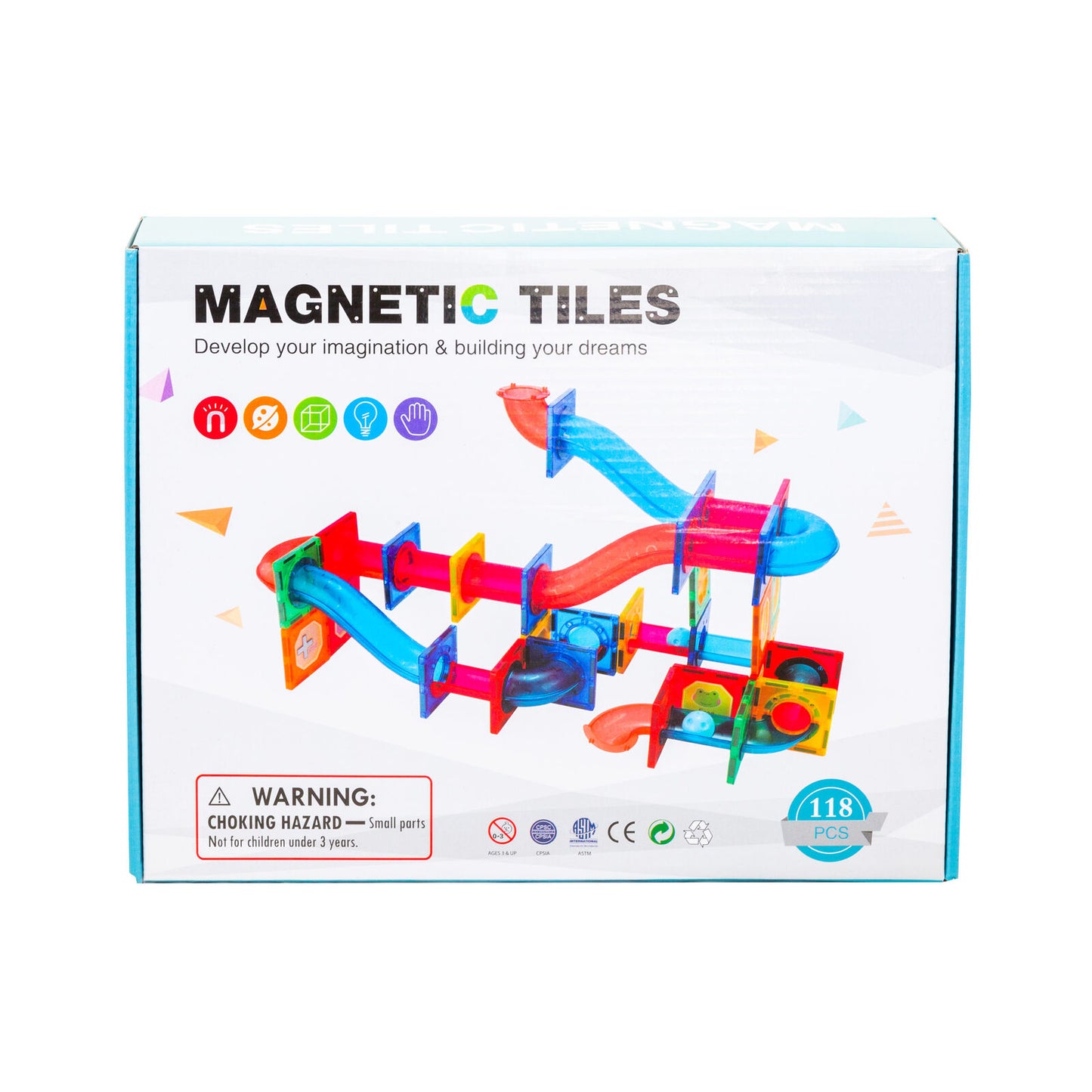 118 Pcs non-toxic STEM Educational, Durable Magnetic Tiles/Puzzle with Storage Bag - Bubbie and Bear