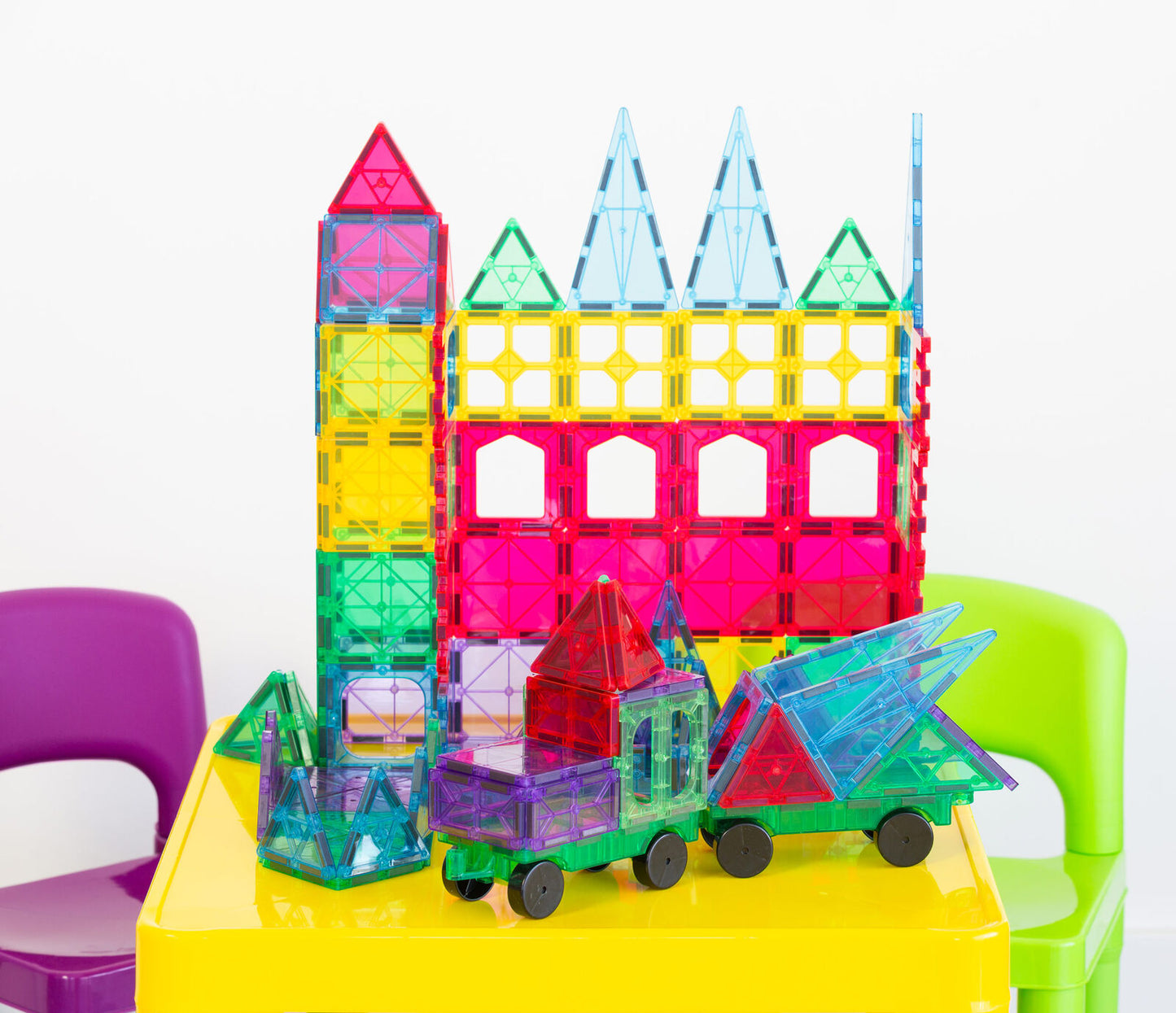 120 Pcs non-toxic STEM Educational, Durable Magnetic Tiles/Puzzle with Storage Bag - Bubbie and Bear