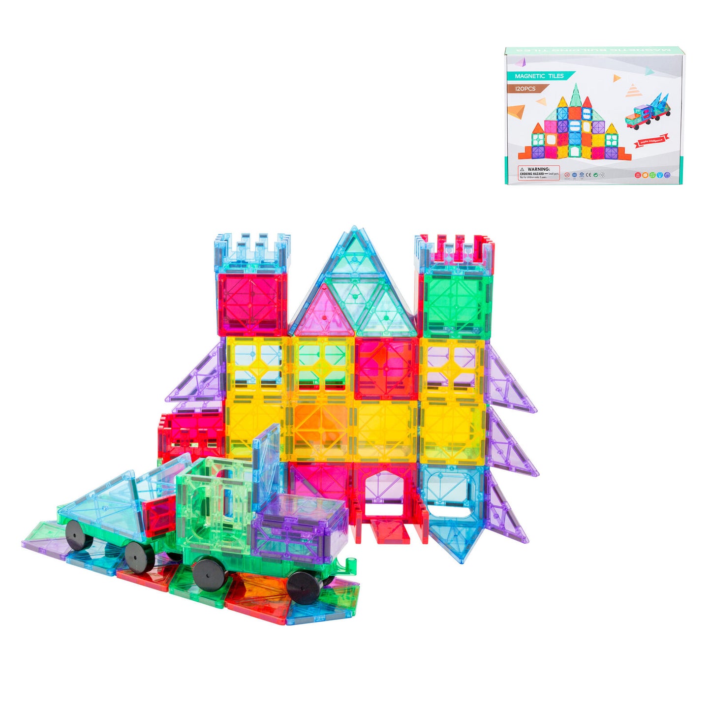 120 Pcs non-toxic STEM Educational, Durable Magnetic Tiles/Puzzle with Storage Bag - Bubbie and Bear
