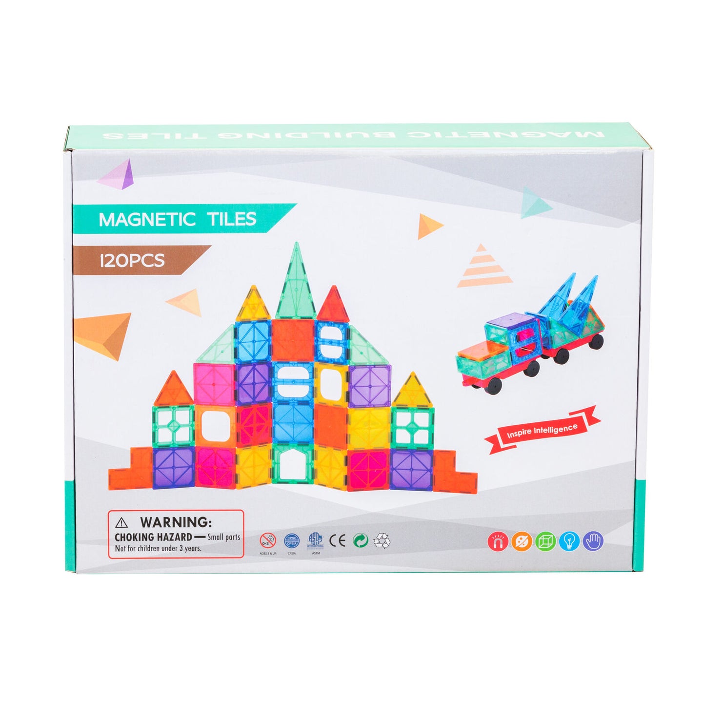 120 Pcs non-toxic STEM Educational, Durable Magnetic Tiles/Puzzle with Storage Bag - Bubbie and Bear