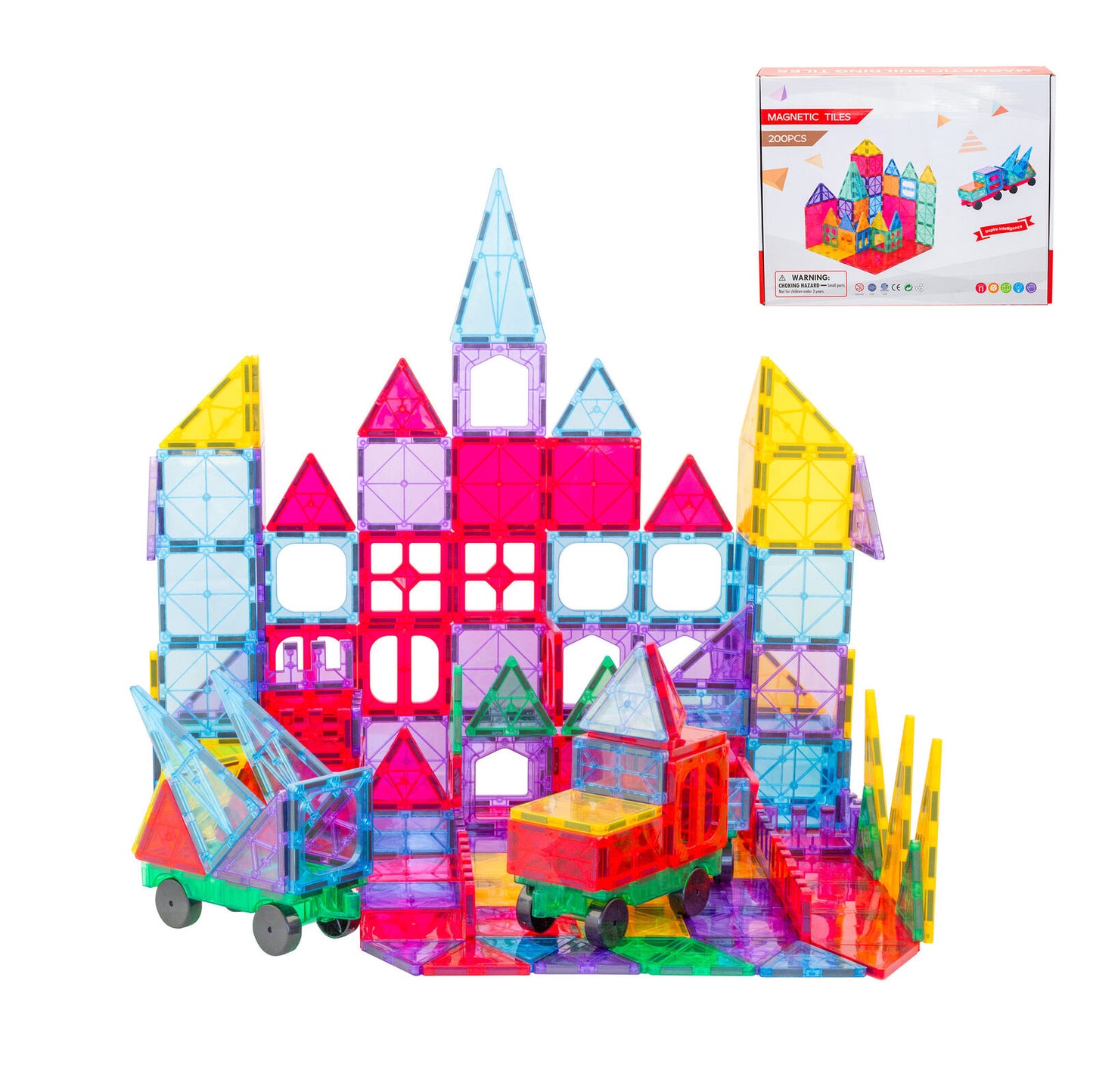 200 Pcs non-toxic STEM Educational, Durable Magnetic Tiles/Puzzle with Storage Bag - Bubbie and Bear