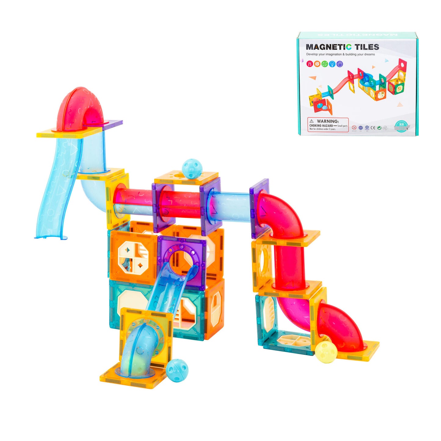 88 Pcs non-toxic STEM Educational, Durable Magnetic Tiles/Puzzle with Storage Bag - Bubbie and Bear