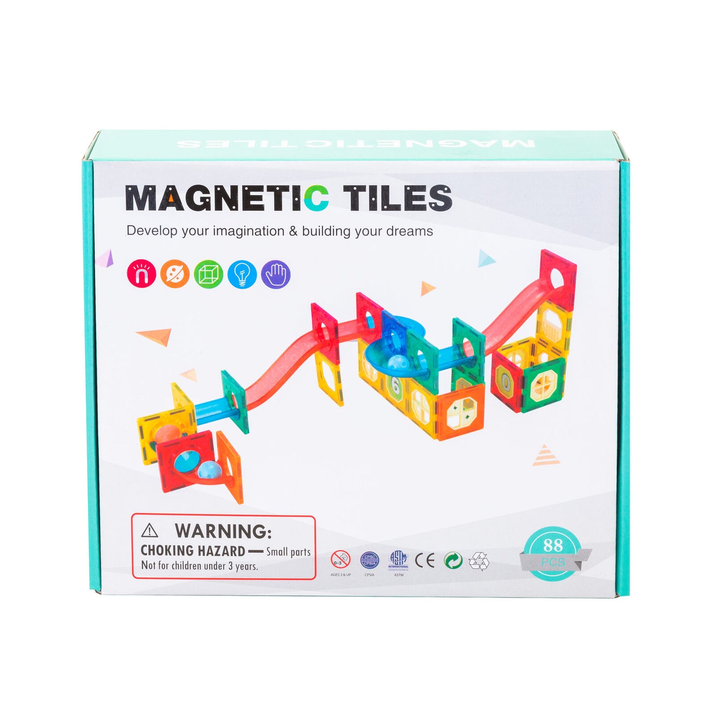 88 Pcs non-toxic STEM Educational, Durable Magnetic Tiles/Puzzle with Storage Bag - Bubbie and Bear