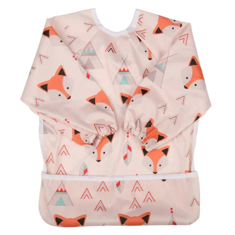 Baby Bib Feeding Waterproof Long Sleeve Shirt Toddler Painting Drawing With Pocket 1-3 Years Old American Fox