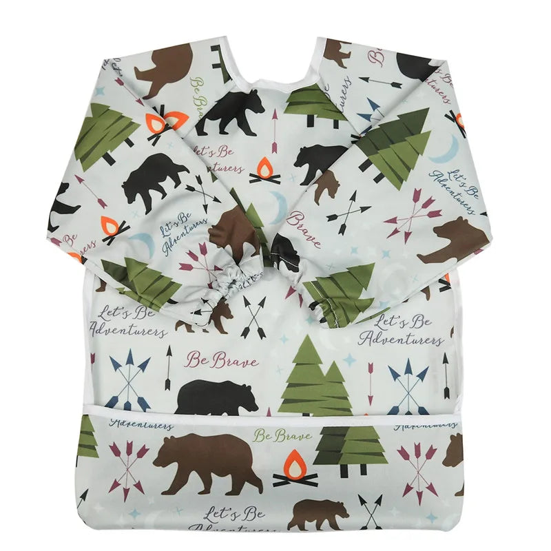 Baby Bib Feeding Waterproof Long Sleeve Shirt Toddler Painting Drawing With Pocket 1-3 Years Old Be Brave
