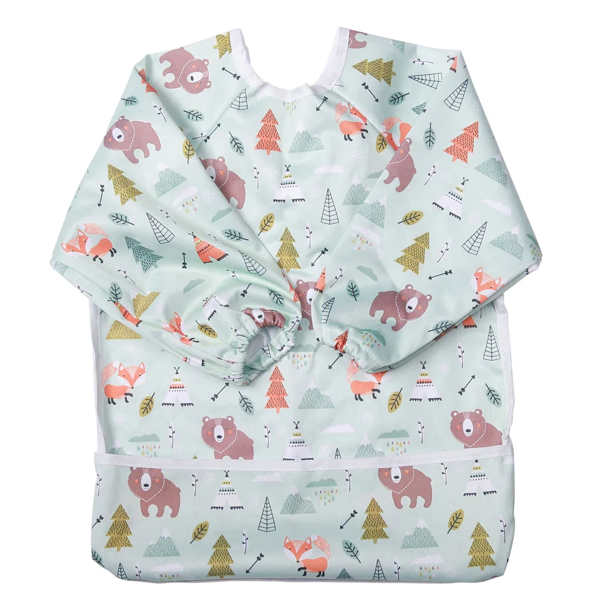 Baby Bib Feeding Waterproof Long Sleeve Shirt Toddler Painting Drawing With Pocket 1-3 Years Old Bear