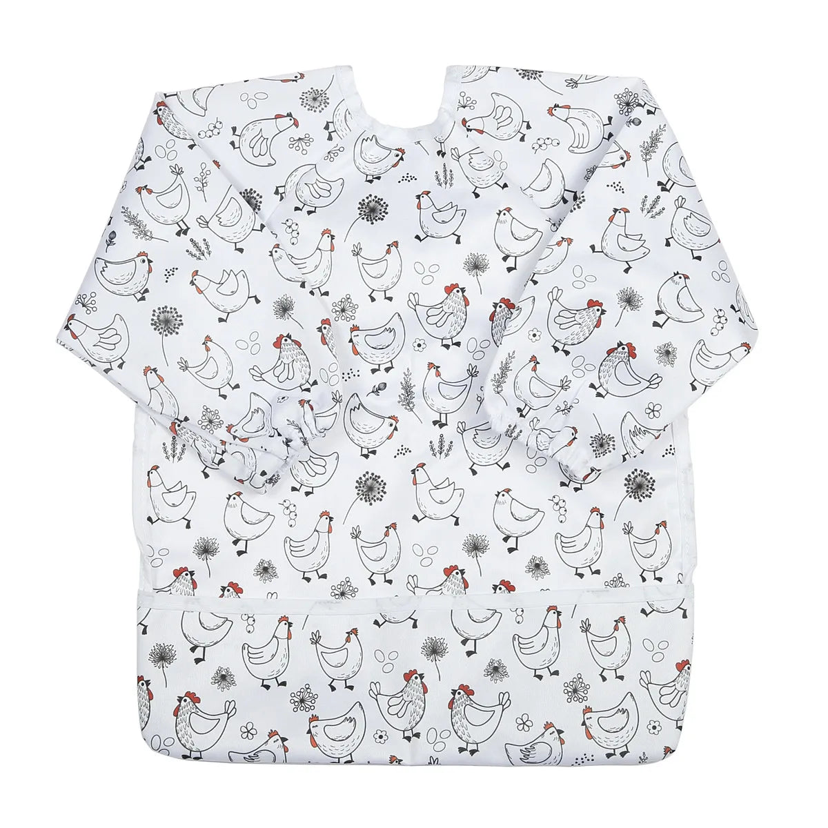 Baby Bib Feeding Waterproof Long Sleeve Shirt Toddler Painting Drawing With Pocket 1-3 Years Old - chickens