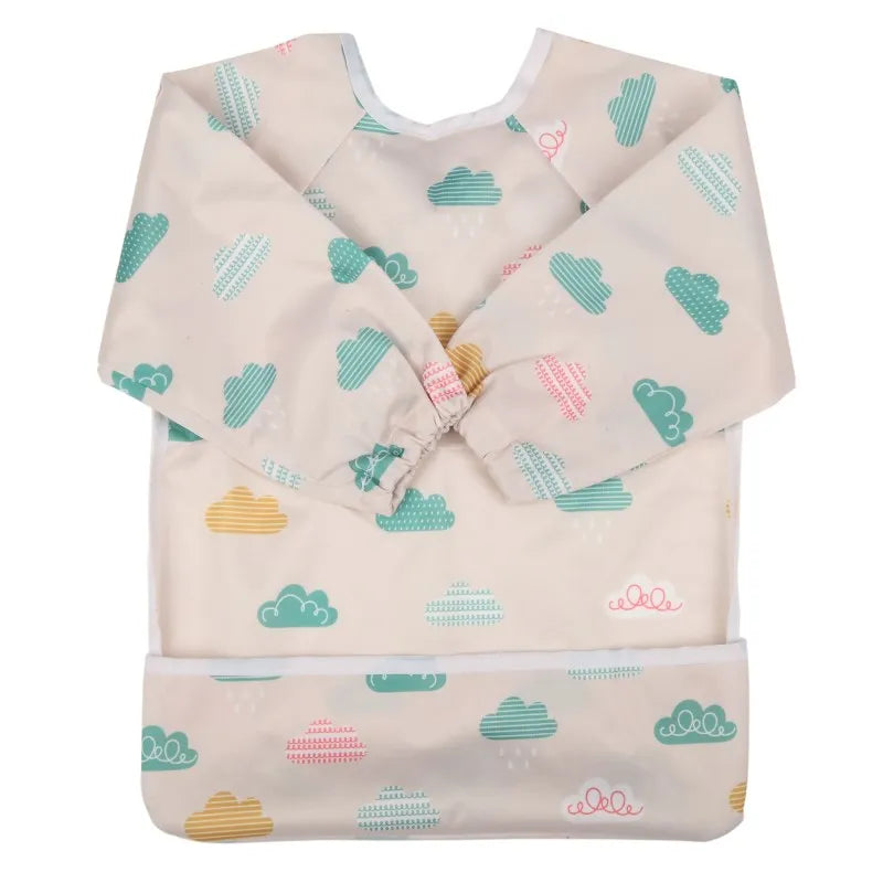Baby Bib Feeding Waterproof Long Sleeve Shirt Toddler Painting Drawing With Pocket 1-3 Years Old Cloud