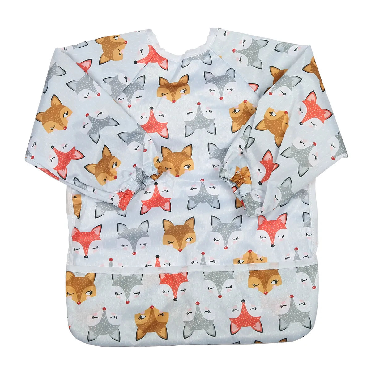 Baby Bib Feeding Waterproof Long Sleeve Shirt Toddler Painting Drawing With Pocket 1-3 Years Old Cute Fox