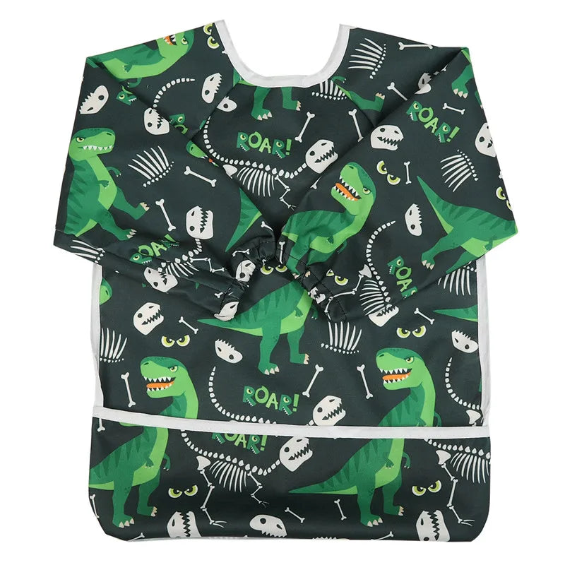 Baby Bib Feeding Waterproof Long Sleeve Shirt Toddler Painting Drawing With Pocket 1-3 Years Old Dinosaur