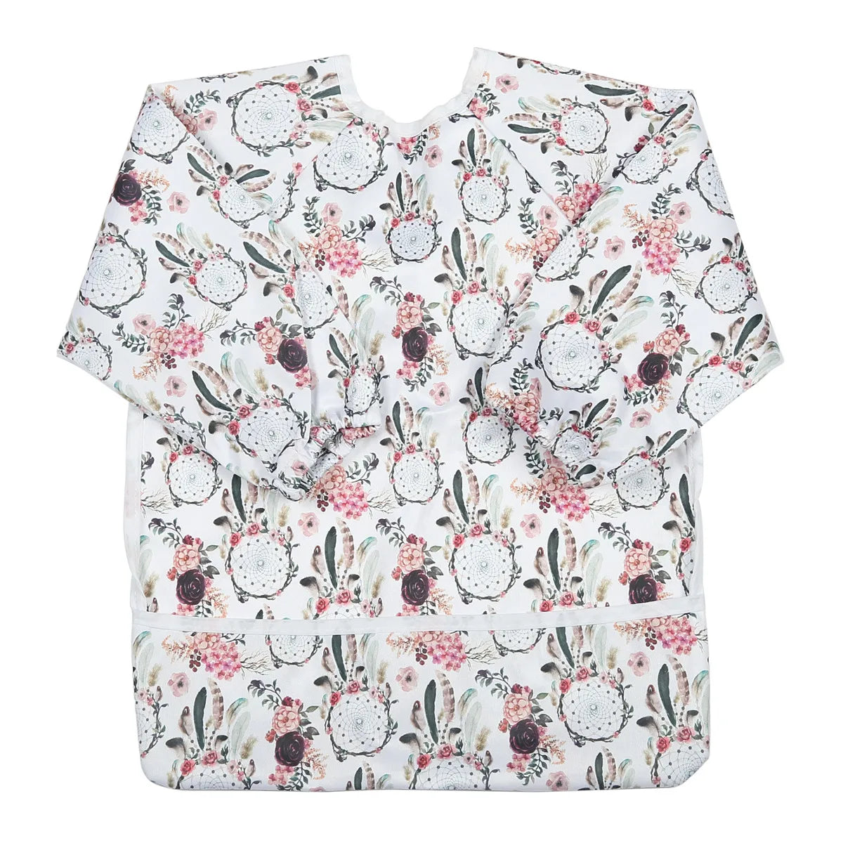 Baby Bib Feeding Waterproof Long Sleeve Shirt Toddler Painting Drawing With Pocket 1-3 Years Old Dream Catcher Floral