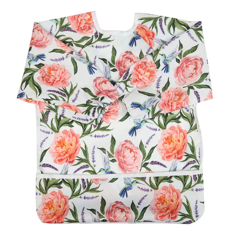 Baby Bib Feeding Waterproof Long Sleeve Shirt Toddler Painting Drawing With Pocket 1-3 Years Old Flowers