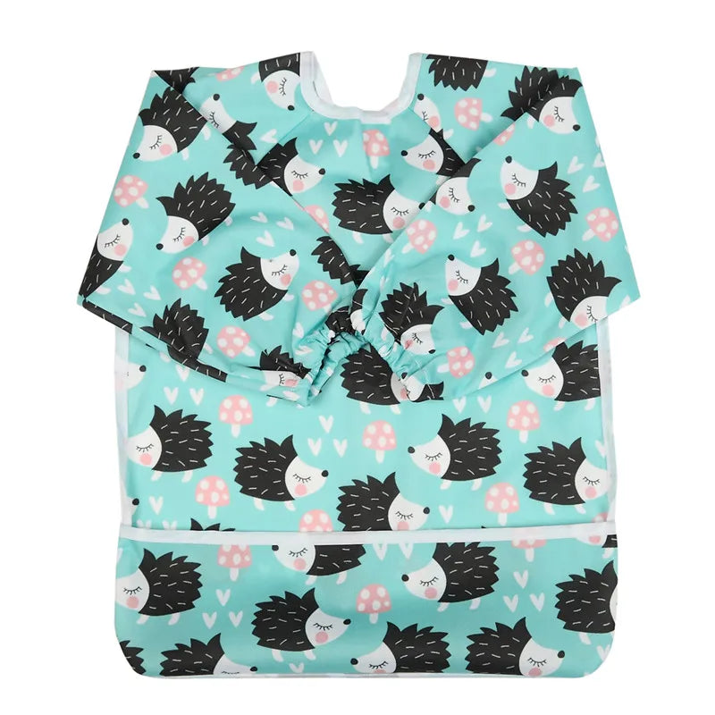 Baby Bib Feeding Waterproof Long Sleeve Shirt Toddler Painting Drawing With Pocket 1-3 Years Old Hedgehog