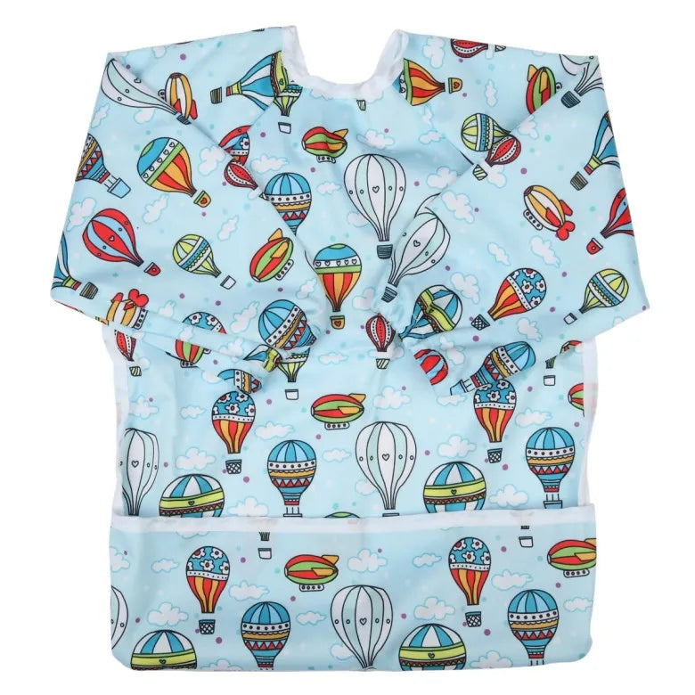 Baby Bib Feeding Waterproof Long Sleeve Shirt Toddler Painting Drawing With Pocket 1-3 Years Old Hot Air Balloon