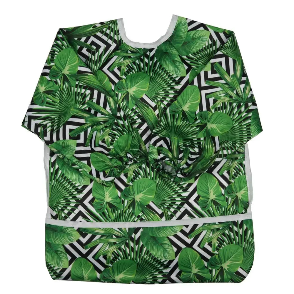 Baby Bib Feeding Waterproof Long Sleeve Shirt Toddler Painting Drawing With Pocket 1-3 Years Old Ferns