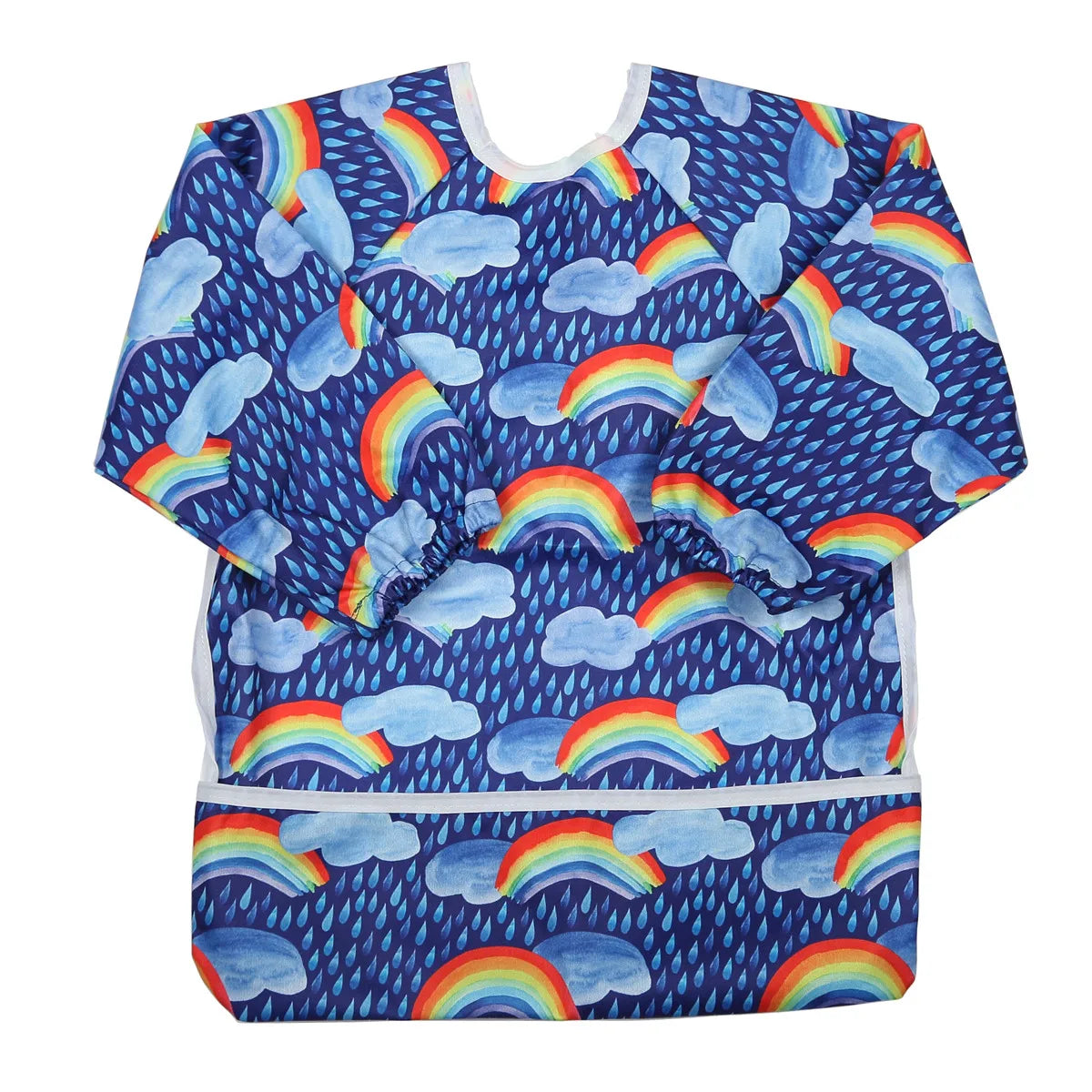 Baby Bib Feeding Waterproof Long Sleeve Shirt Toddler Painting Drawing With Pocket 1-3 Years Old Rainbow