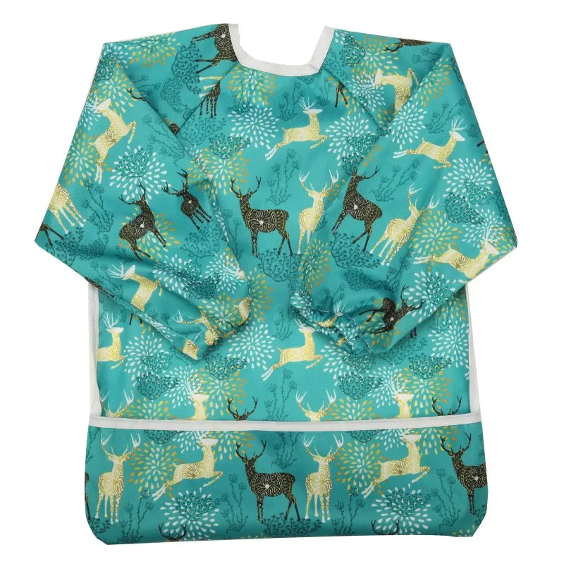 Baby Bib Feeding Waterproof Long Sleeve Shirt Toddler Painting Drawing With Pocket 1-3 Years Old Regal Deer