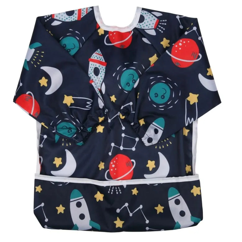 Baby Bib Feeding Waterproof Long Sleeve Shirt Toddler Painting Drawing With Pocket 1-3 Years Old Rocket