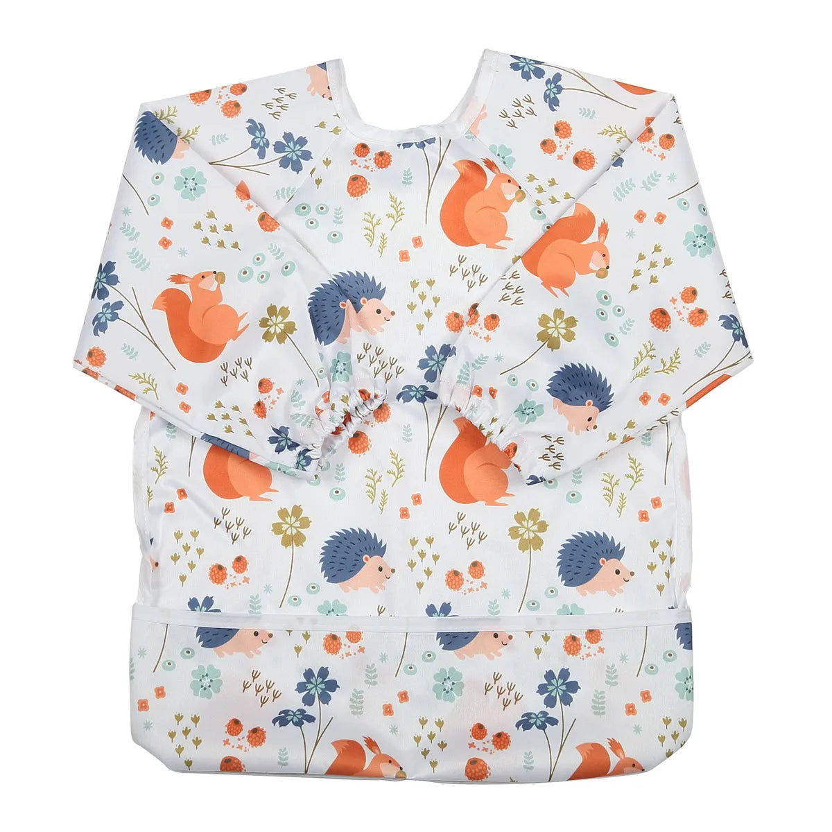 Baby Bib Feeding Waterproof Long Sleeve Shirt Toddler Painting Drawing With Pocket 1-3 Years Old Squirrel and Hedgehog