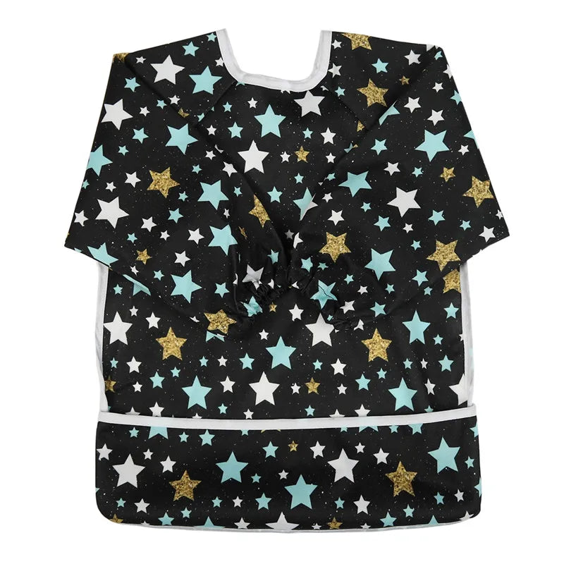 Baby Bib Feeding Waterproof Long Sleeve Shirt Toddler Painting Drawing With Pocket 1-3 Years Old Stars
