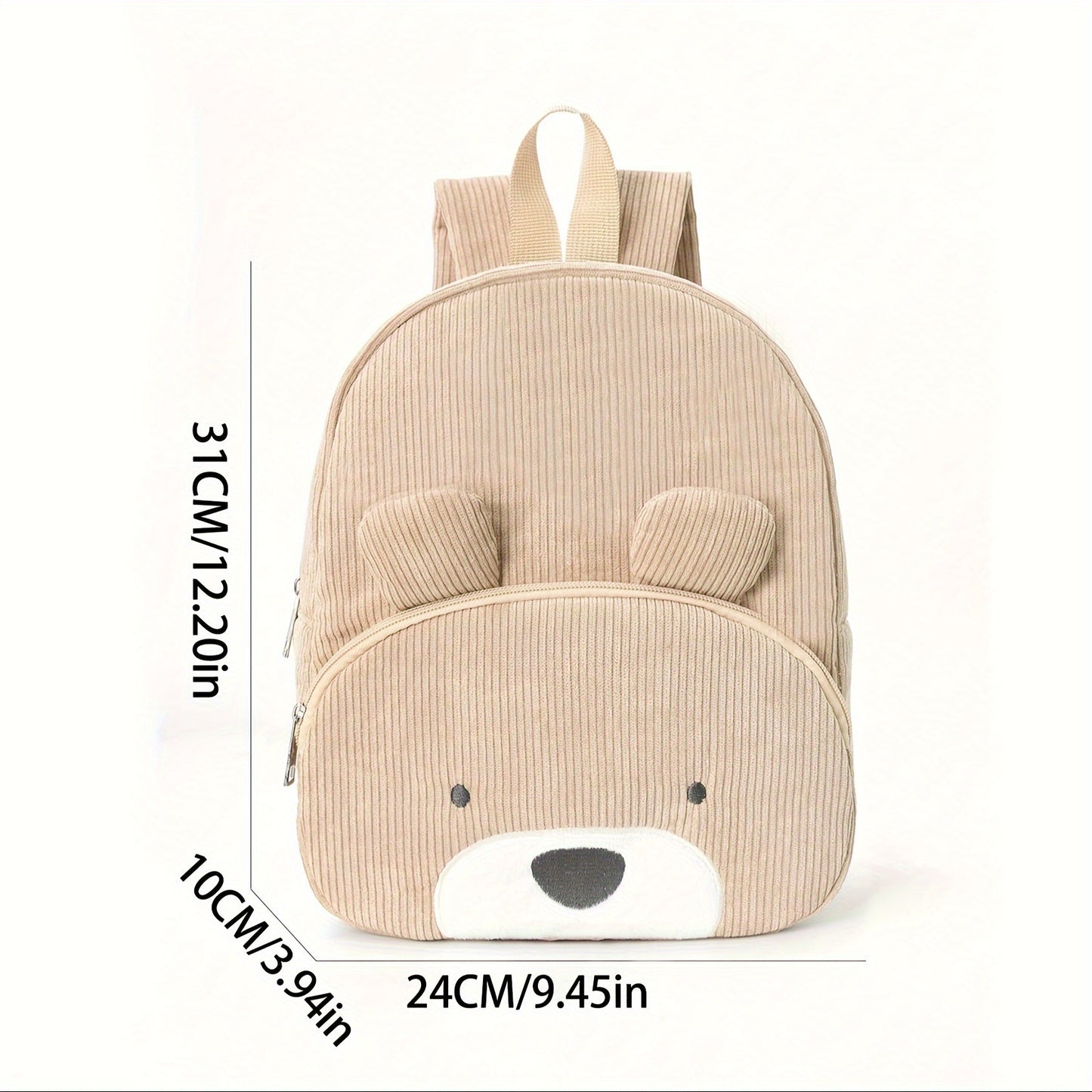 Cute Off White Bear Backpack - Soft Corduroy Material with Adjustable Straps - Bubbie and Bear