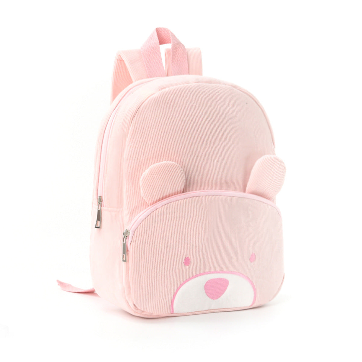 Cute Pink Bear Backpack - Soft Corduroy Material with Adjustable Straps - Bubbie and Bear