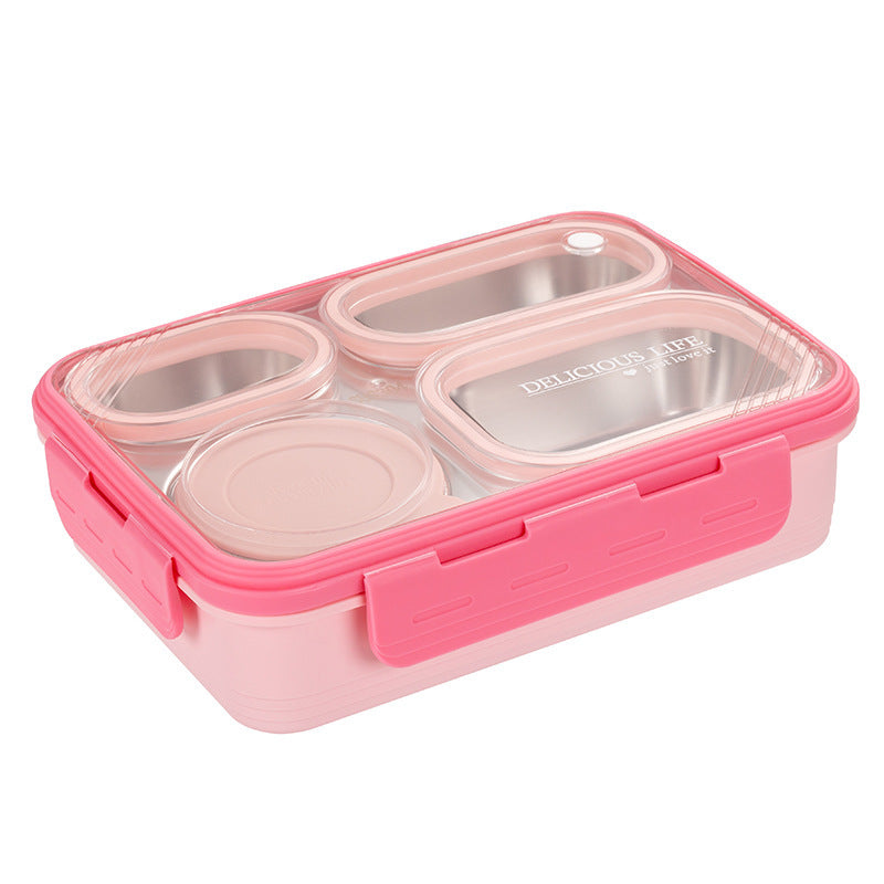 Pink 3-Compartment Stainless Steel Bento Lunch Box - Leak-Proof, for Kids & Adults for School & Office - Bubbie and Bear
