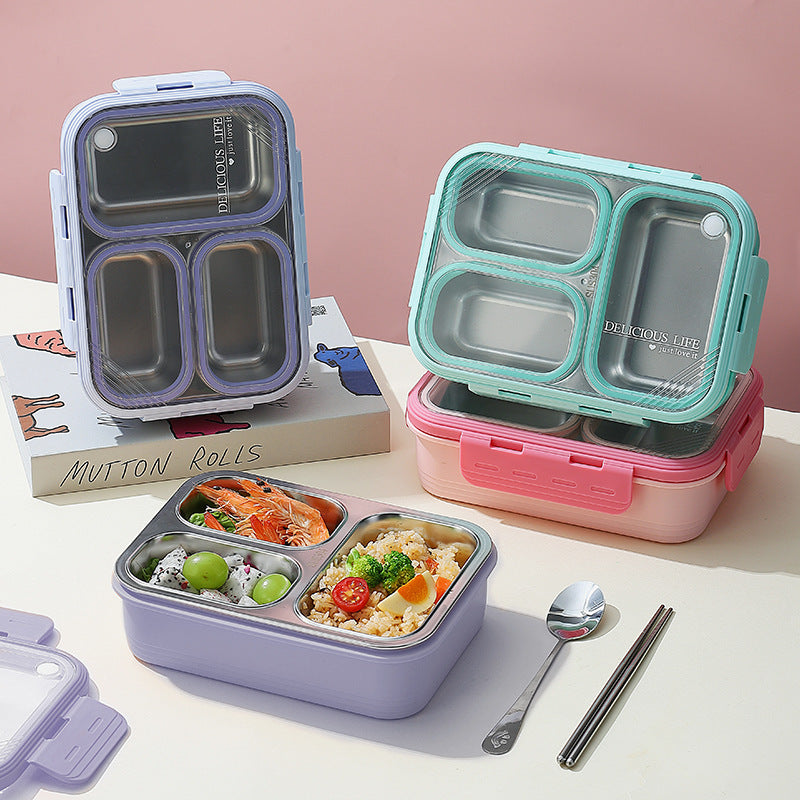Pink 3-Compartment Stainless Steel Bento Lunch Box - Leak-Proof, for Kids & Adults for School & Office - Bubbie and Bear