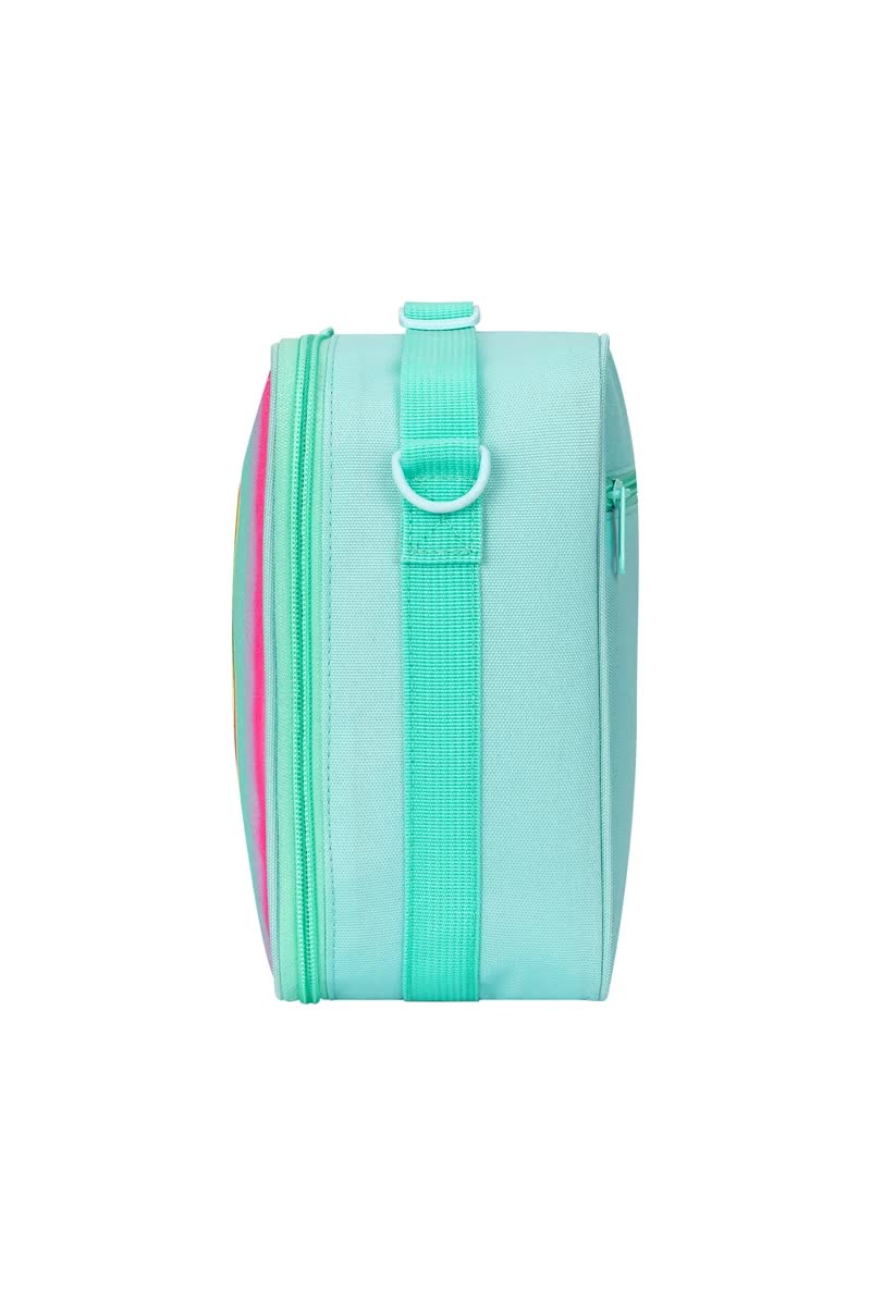 Pink Sparkling Rainbow Heart Insulated Lunch Bag for Kids - Portable School Lunch Box with Shoulder Strap - Bubbie and Bear