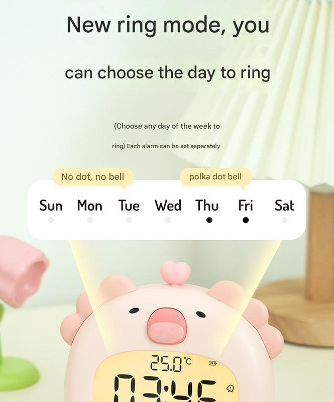 Cute Animal Digital Alarm Clock with Night Light, Temperature & Countdown Timer