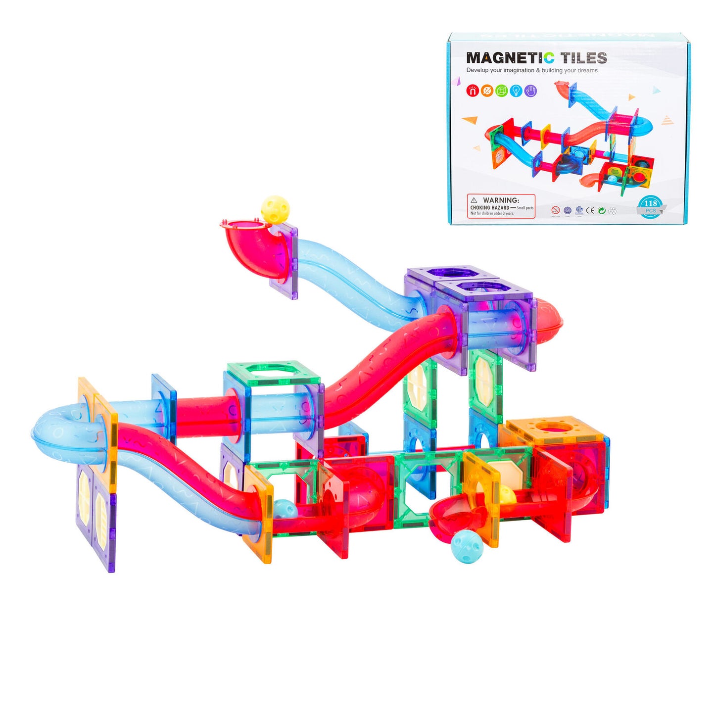 118 Pcs non-toxic STEM Educational, Durable Magnetic Tiles/Puzzle with Storage Bag - Bubbie and Bear