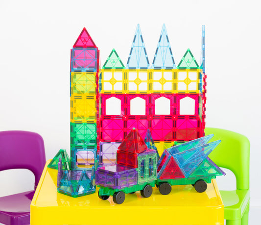 120 Pcs non-toxic STEM Educational, Durable Magnetic Tiles/Puzzle with Storage Bag - Bubbie and Bear