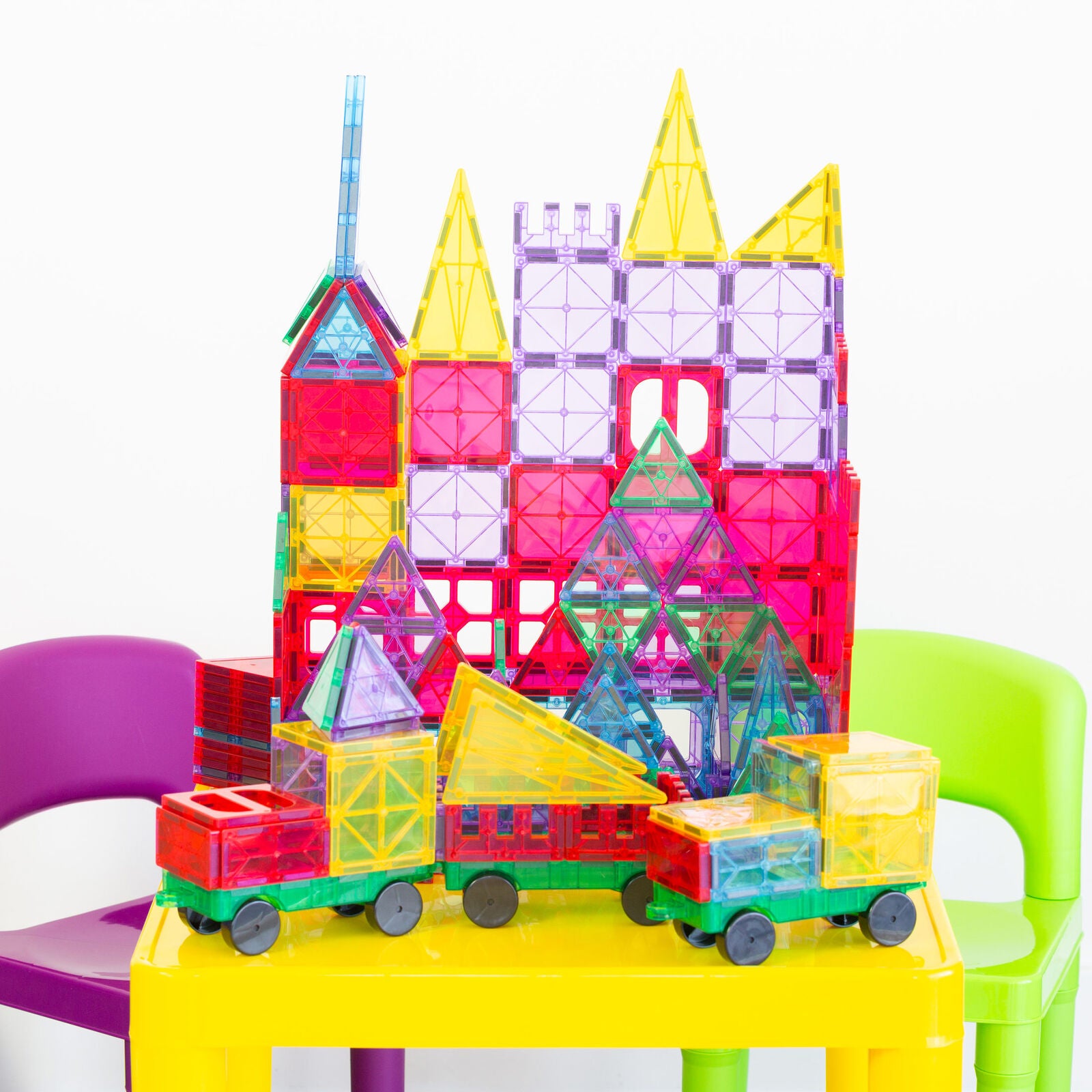200 Pcs non-toxic STEM Educational, Durable Magnetic Tiles/Puzzle with Storage Bag - Bubbie and Bear