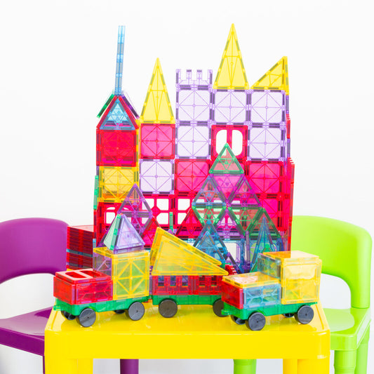 200 Pcs non-toxic STEM Educational, Durable Magnetic Tiles/Puzzle with Storage Bag - Bubbie and Bear