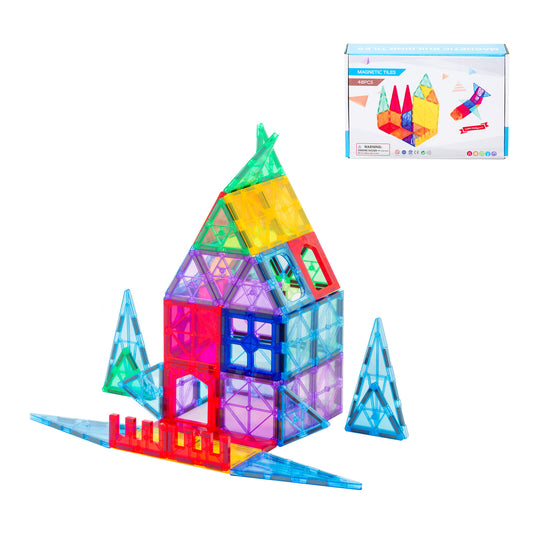 48 Pcs non-toxic STEM Educational, Durable Magnetic Tiles/Puzzle with Storage Bag - Bubbie and Bear