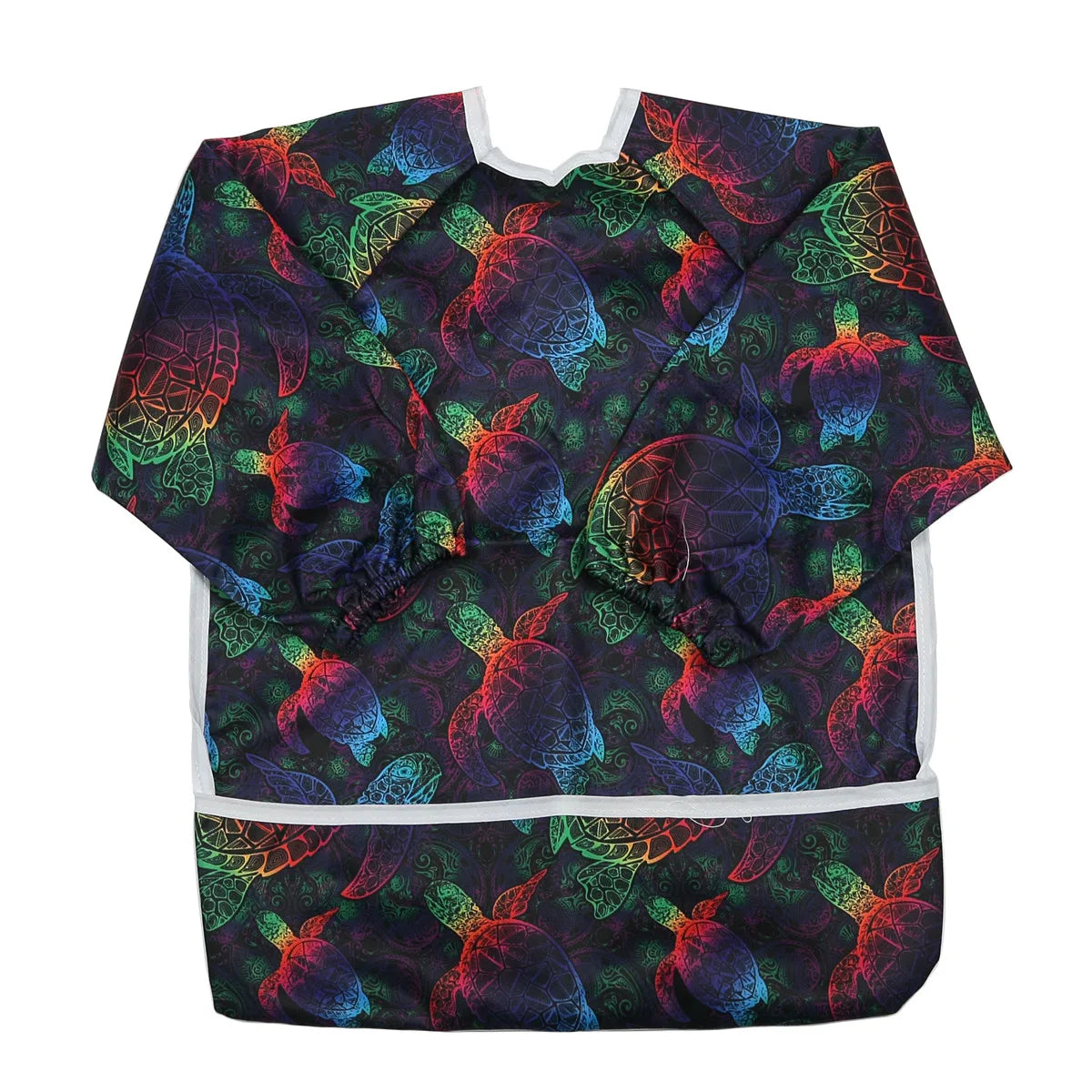 Baby Bib Feeding Waterproof Long Sleeve Shirt Toddler Painting Drawing With Pocket 1-3 Years Old Turtle
