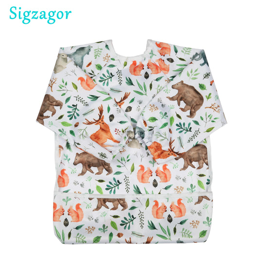 Baby Bib Feeding Waterproof Long Sleeve Shirt Toddler Painting Drawing With Pocket 1-3 Years Old - Bubbie and Bear