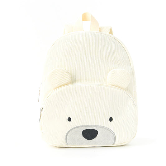 Cute Off White Bear Backpack - Soft Corduroy Material with Adjustable Straps - Bubbie and Bear