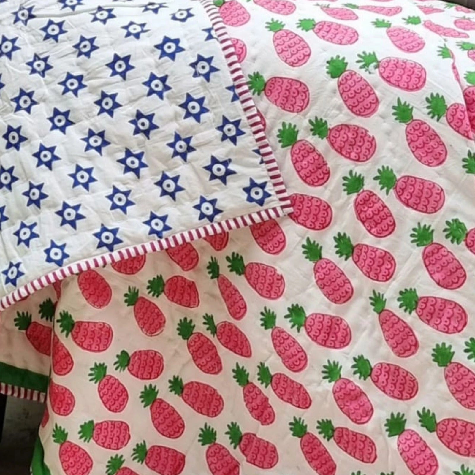 GOTS Certified Organic Cotton Reversible Baby Quilt (100x120cm) - Pink Pineapple - Bubbie and Bear