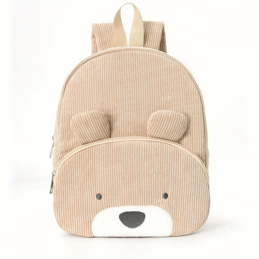 Cute Khaki Bear Backpack - Soft Corduroy Material with Adjustable Straps - Bubbie and Bear