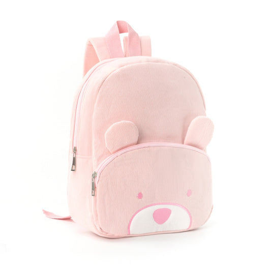 Cute Pink Bear Backpack - Soft Corduroy Material with Adjustable Straps - Bubbie and Bear