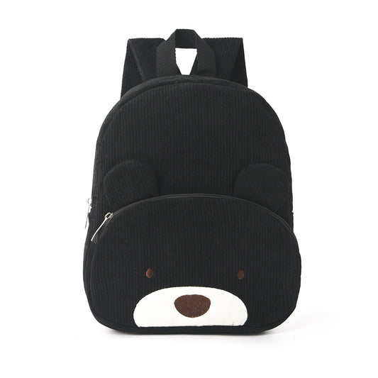 Cute Black Bear Backpack - Soft Corduroy Material with Adjustable Straps - Bubbie and Bear