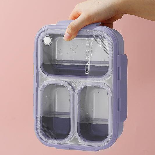Purple 3-Compartment Stainless Steel Bento Lunch Box - Leak-Proof, for Kids & Adults for School & Office - Bubbie and Bear