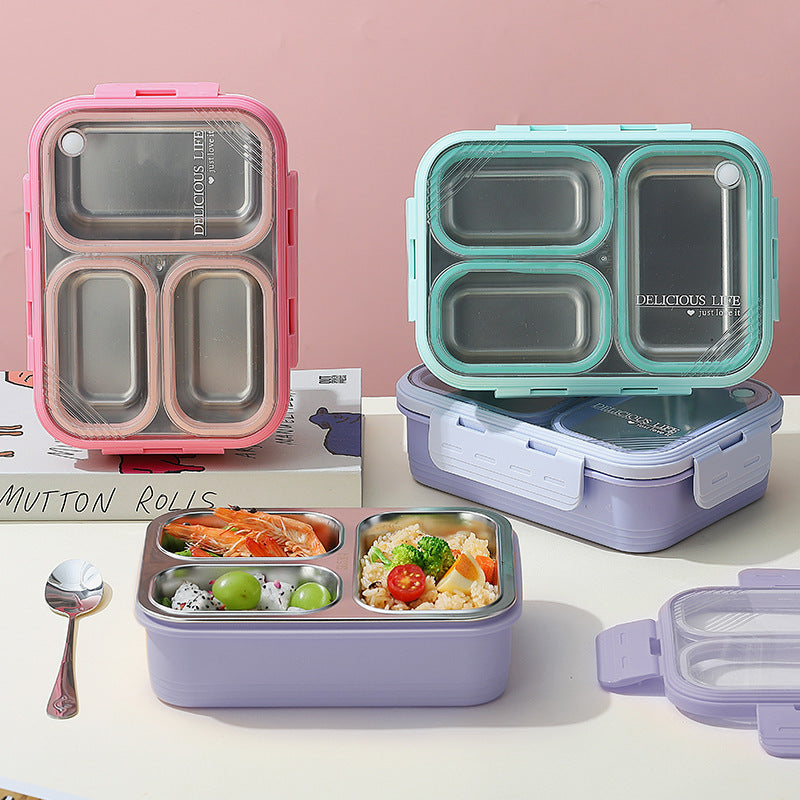 Purple 3-Compartment Stainless Steel Bento Lunch Box - Leak-Proof, for Kids & Adults for School & Office - Bubbie and Bear
