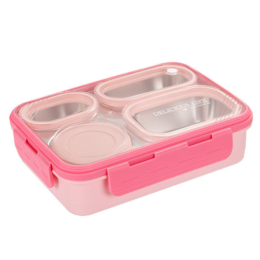 Pink 3-Compartment Stainless Steel Bento Lunch Box - Leak-Proof, for Kids & Adults for School & Office - Bubbie and Bear