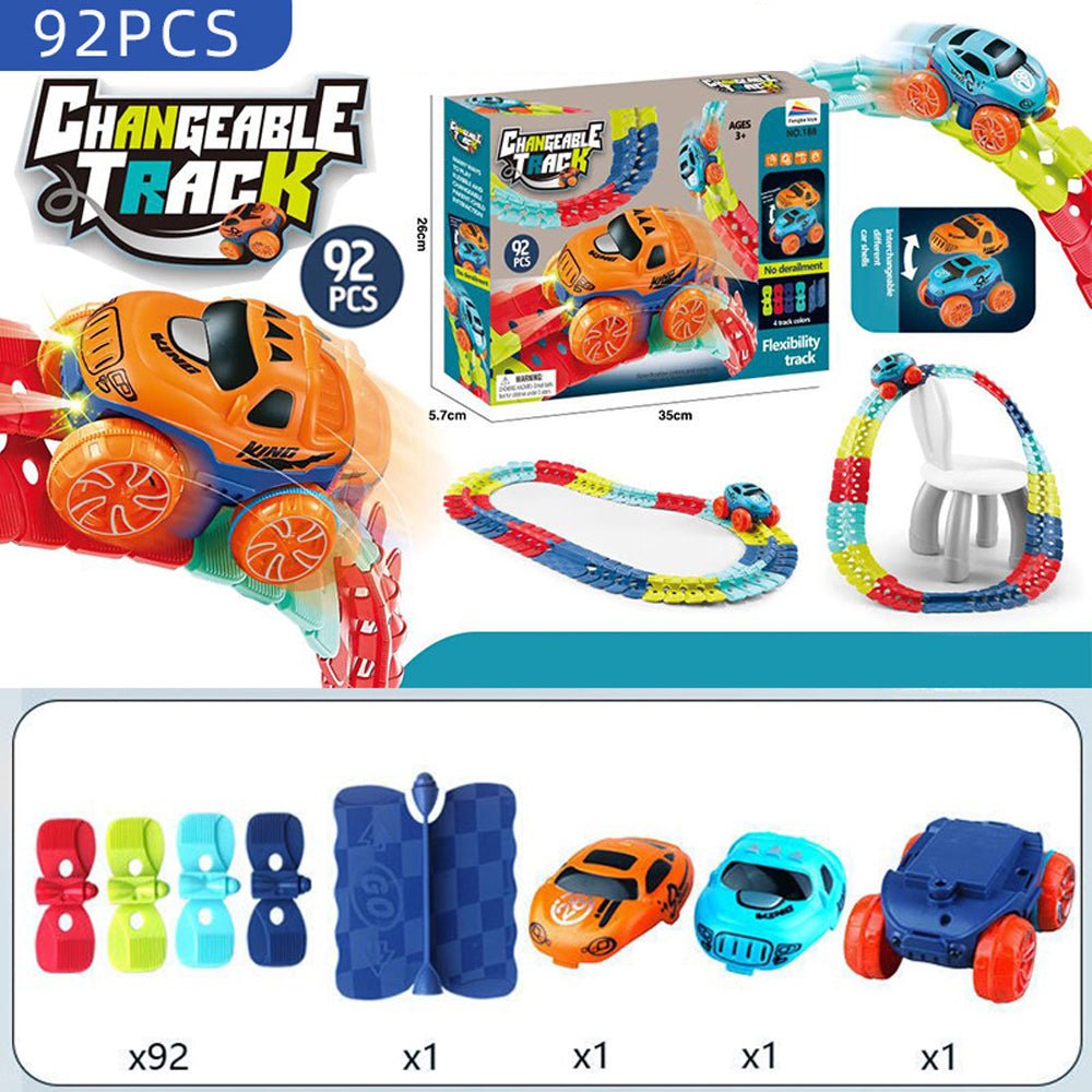 Changeable Track In The Dark Track with LED Light-Up Race Car Flexible Track Toy
